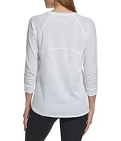 DKNY Sport by Donna Karan Mini Slub Waffle Knit Crew Neck 3/4 Ruched Sleeve Tee