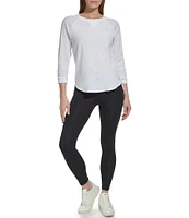 DKNY Sport by Donna Karan Mini Slub Waffle Knit Crew Neck 3/4 Ruched Sleeve Tee