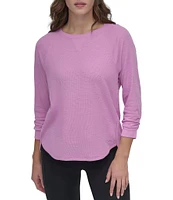 DKNY Sport by Donna Karan Mini Slub Waffle Knit Crew Neck 3/4 Ruched Sleeve Tee