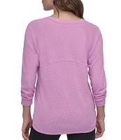 DKNY Sport by Donna Karan Mini Slub Waffle Knit Crew Neck 3/4 Ruched Sleeve Tee