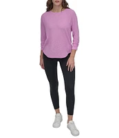 DKNY Sport by Donna Karan Mini Slub Waffle Knit Crew Neck 3/4 Ruched Sleeve Tee