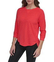 DKNY Sport by Donna Karan Mini Slub Waffle Knit Crew Neck 3/4 Ruched Sleeve Tee