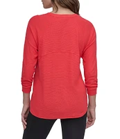 DKNY Sport by Donna Karan Mini Slub Waffle Knit Crew Neck 3/4 Ruched Sleeve Tee