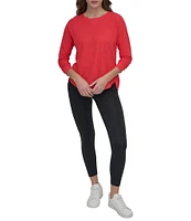 DKNY Sport by Donna Karan Mini Slub Waffle Knit Crew Neck 3/4 Ruched Sleeve Tee