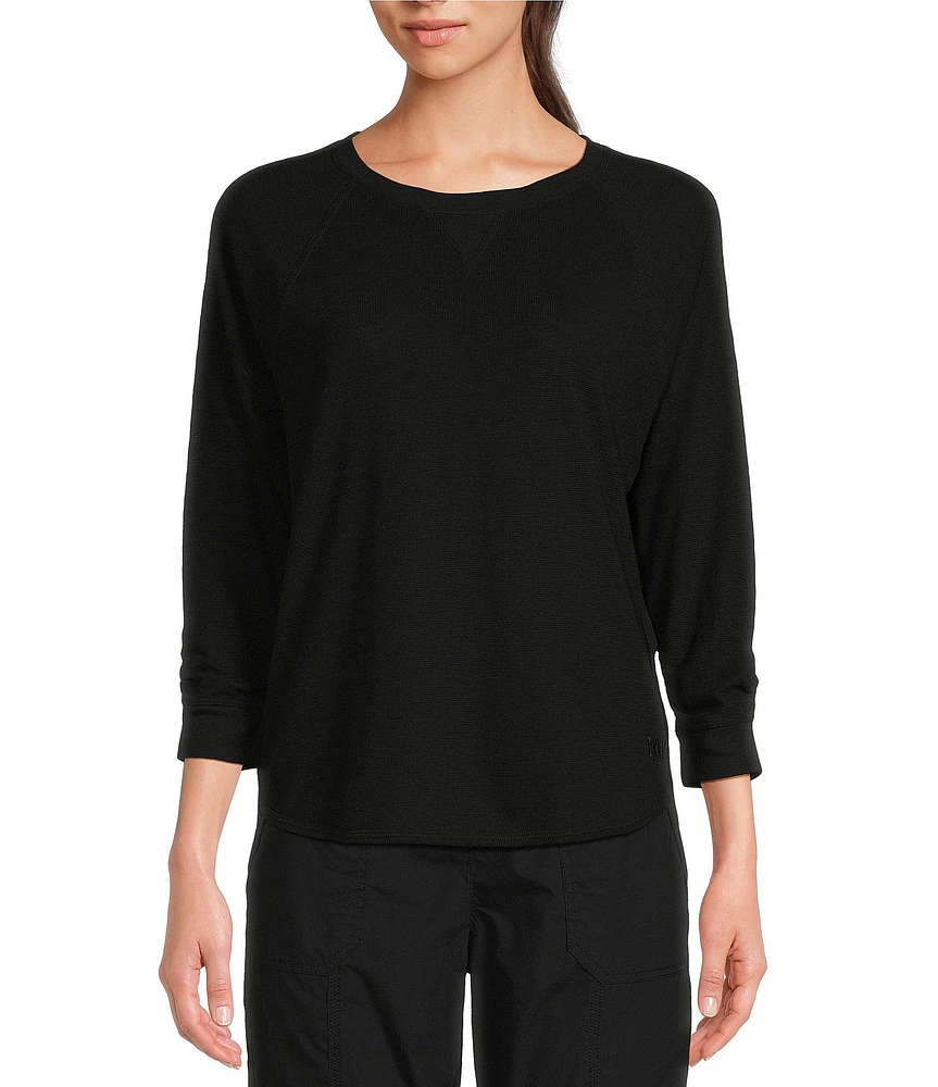 DKNY Sport by Donna Karan Mini Slub Waffle Knit Crew Neck 3/4 Ruched Sleeve Tee