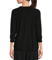 DKNY Sport by Donna Karan Mini Slub Waffle Knit Crew Neck 3/4 Ruched Sleeve Tee