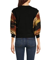 DKNY by Donna Karan Mix Media 3/4 Satin Sleeve Sweater Knit Top