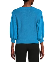 DKNY by Donna Karan Mixed Media 3/4 Sleeve Crew Neck Knit Top