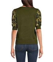 DKNY by Donna Karan Mix Media Short Puff Sleeve Knit Top