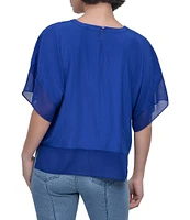 DKNY by Donna Karan Mixed Media Crew Neck Dolman Short Sleeve Top
