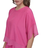 DKNY by Donna Karan Mixed Media Crew Neck Dolman Short Sleeve Top