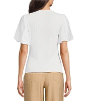 DKNY by Donna Karan Mixed Media V-Neck Short Sleeve Top