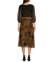 DKNY by Donna Karan Ombre Leopard Print V-Neck 3/4 Balloon Sleeve Dress