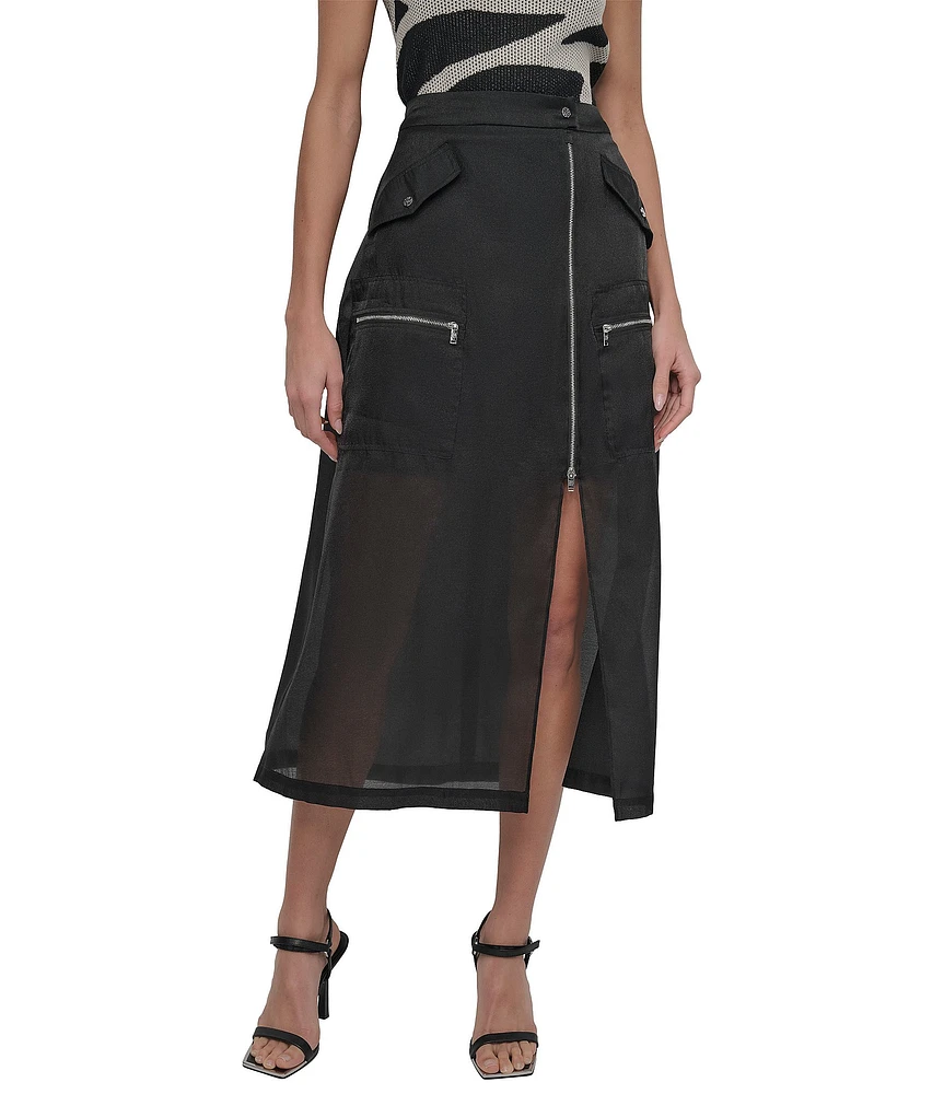 DKNY Organza Cargo A-Line Midi Skirt