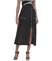 DKNY Organza Cargo A-Line Midi Skirt