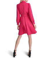 DKNY by Donna Karan Petite Size Collared V-Neck Long Sleeve Tie Waist Shirtdress