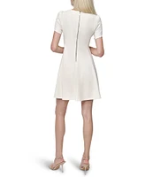 DKNY by Donna Karan Petite Size Crew Neck Short Tulip Sleeve Fit and Flare Dress