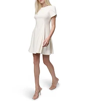 DKNY by Donna Karan Petite Size Crew Neck Short Tulip Sleeve Fit and Flare Dress