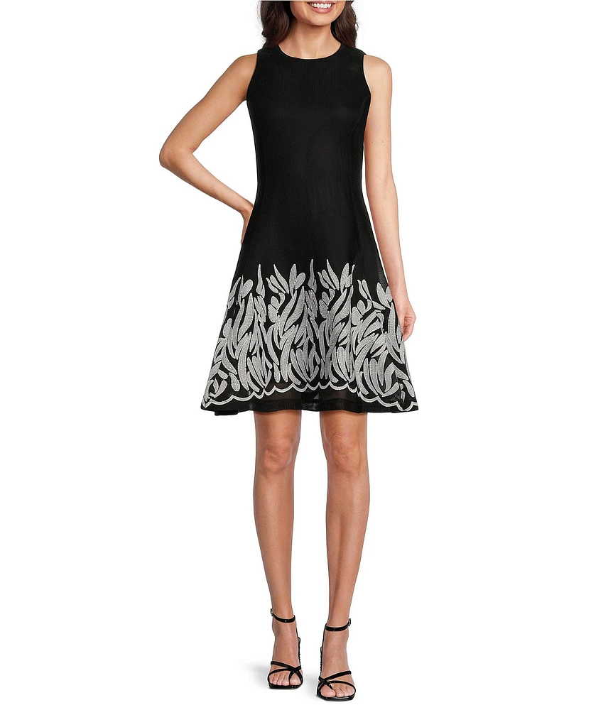 DKNY by Donna Karan Petite Size Sleeveless Crew Neck Embroidered Mesh Dress