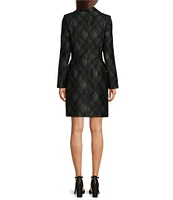 DKNY by Donna Karan Notch Lapel Button Detail Long Sleeve Plaid Sheath Dress