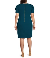 DKNY by Donna Karan Plus Size Crepe Crew Neck Puff Sleeve Sheath Dress