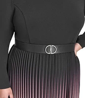 DKNY by Donna Karan Plus Size Ombre Knit Crew Neck Long Sleeve Pleated Belted Midi Dress