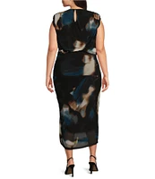 DKNY by Donna Karan Plus Size Printed Knit Round Neck Sleeveless Sheath Dress