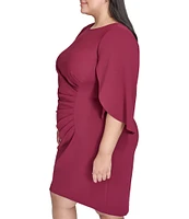 DKNY by Donna Karan Plus Size Solid Knit Boat Neck Tulip Sleeve Sheath Dress