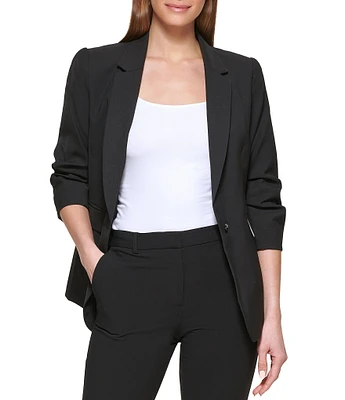 DKNY by Donna Karan Point Collar Long Sleeve Button Front Pocketed Jacket