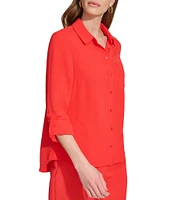 DKNY by Donna Karan Point Collar Roll Tab 3/4 Sleeve Button Down Shirt