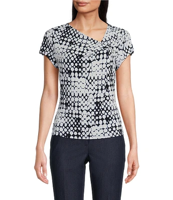 DKNY by Donna Karan Printed Asymmetrical Neckline Short Sleeve Blouse