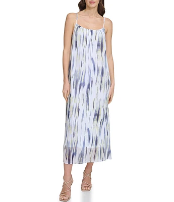 DKNY by Donna Karan Printed Chiffon Scoop Neck Sleeveless Maxi Dress