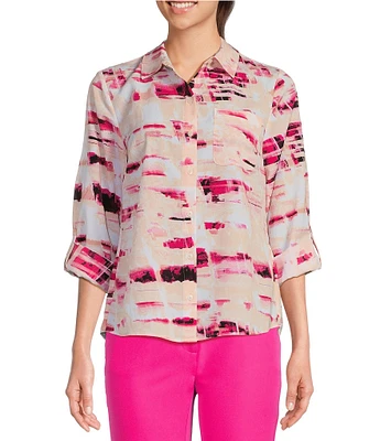 DKNY by Donna Karan Printed Collared Neck Long Sleeve Shirt