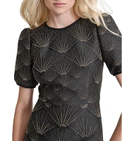 DKNY by Donna Karan Printed Crew Neck Short Puff Sleeve Fit-and-Flare Mini Dress