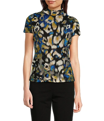 DKNY by Donna Karan Printed Hacci Cap Sleeve Mock Neck Top