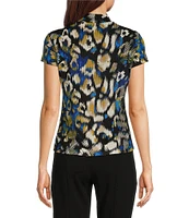 DKNY by Donna Karan Printed Hacci Cap Sleeve Mock Neck Top