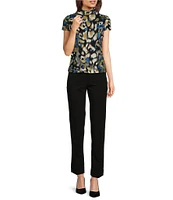 DKNY by Donna Karan Printed Hacci Cap Sleeve Mock Neck Top