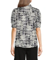 DKNY by Donna Karan Printed Mandarin Collar 3/4 Puff Sleeve Blouse