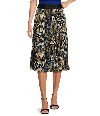 DKNY by Donna Karan Printed Pleated Midi Skirt