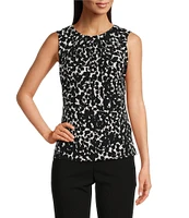 DKNY by Donna Karan Printed Sleeveless Ruched Crew Neck Top