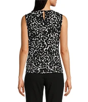 DKNY by Donna Karan Printed Sleeveless Ruched Crew Neck Top