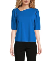 DKNY by Donna Karan Puff Sleeve Asymmetrical Neck Blouse