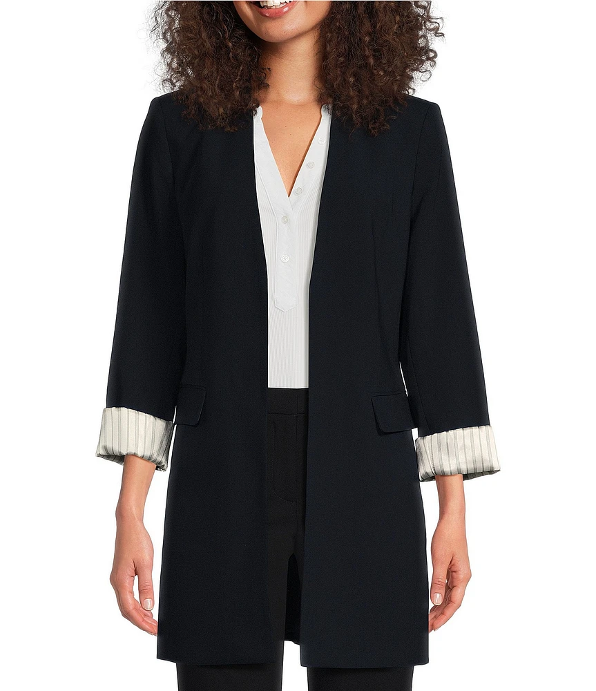 DKNY by Donna Karan Roll Sleeve Collarless Open Topper