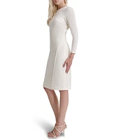 DKNY by Donna Karan Round Neck Long Sleeve Beaded Trim Dress