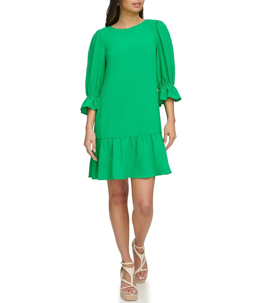 DKNY by Donna Karan Ruffle 3/4 Sleeve Woven Shift Dress