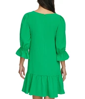 DKNY by Donna Karan Ruffle 3/4 Sleeve Woven Shift Dress