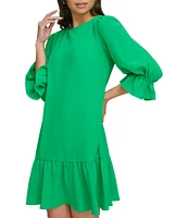 DKNY by Donna Karan Ruffle 3/4 Sleeve Woven Shift Dress