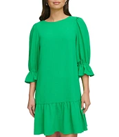 DKNY by Donna Karan Ruffle 3/4 Sleeve Woven Shift Dress