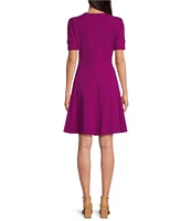 DKNY by Donna Karan Scuba Crepe Crew Neck Short Sleeve Front Pocket Fit and Flare Dress