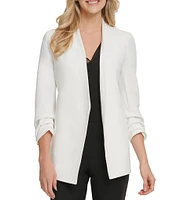 DKNY by Donna Karan Scuba Crepe Ruched 3/4 Ruched Sleeve Open Front Jacket